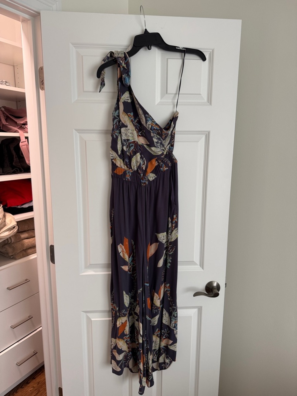 Floral One-Shoulder Jumpsuit in Dark Purple